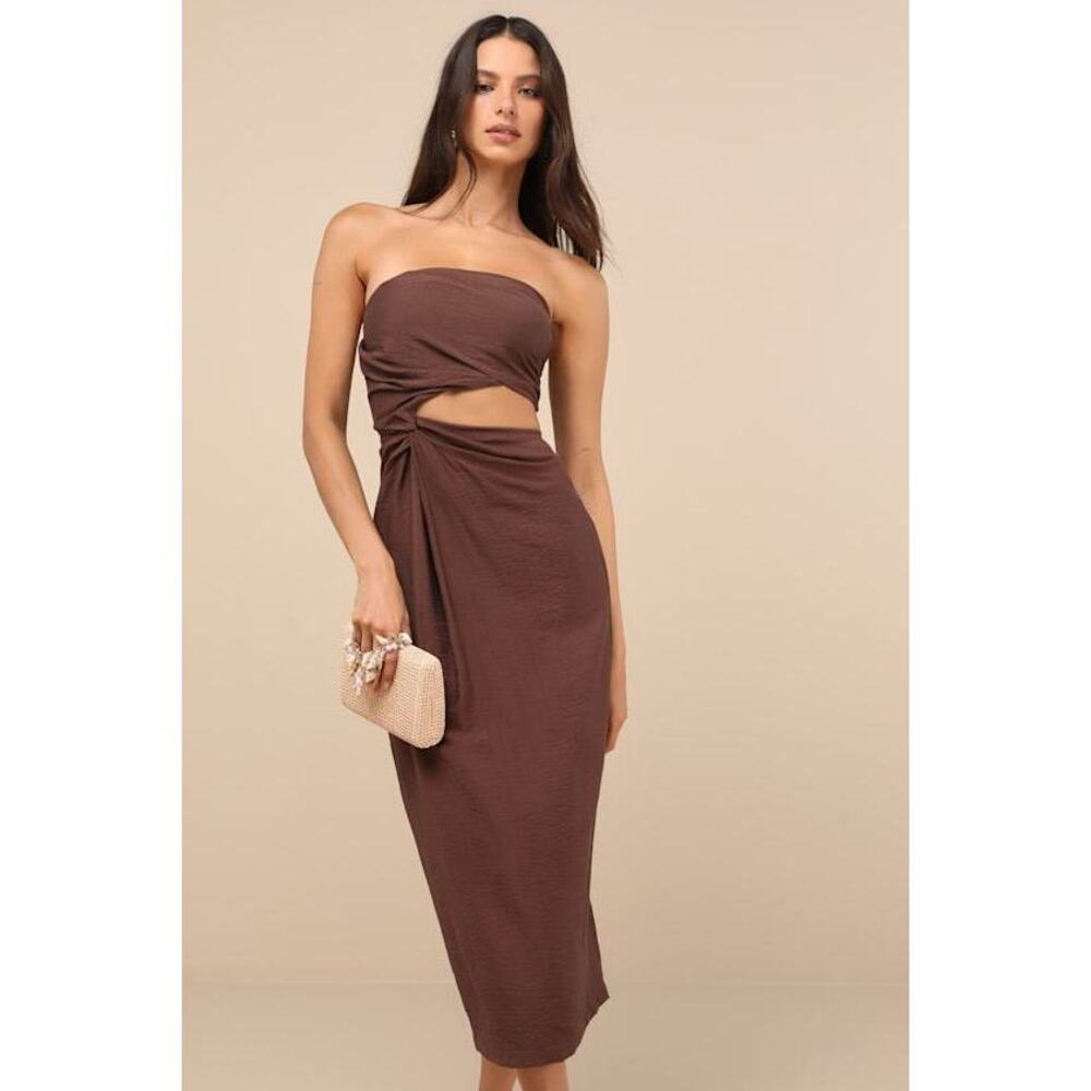 Lulus Zisel Brown Cutout Strapless Midi Dress - Size XS